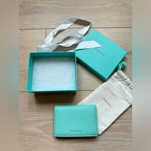 TIFFANY & CO Pebbled Leather Card Case Tiffany Blue NEW FULL SET